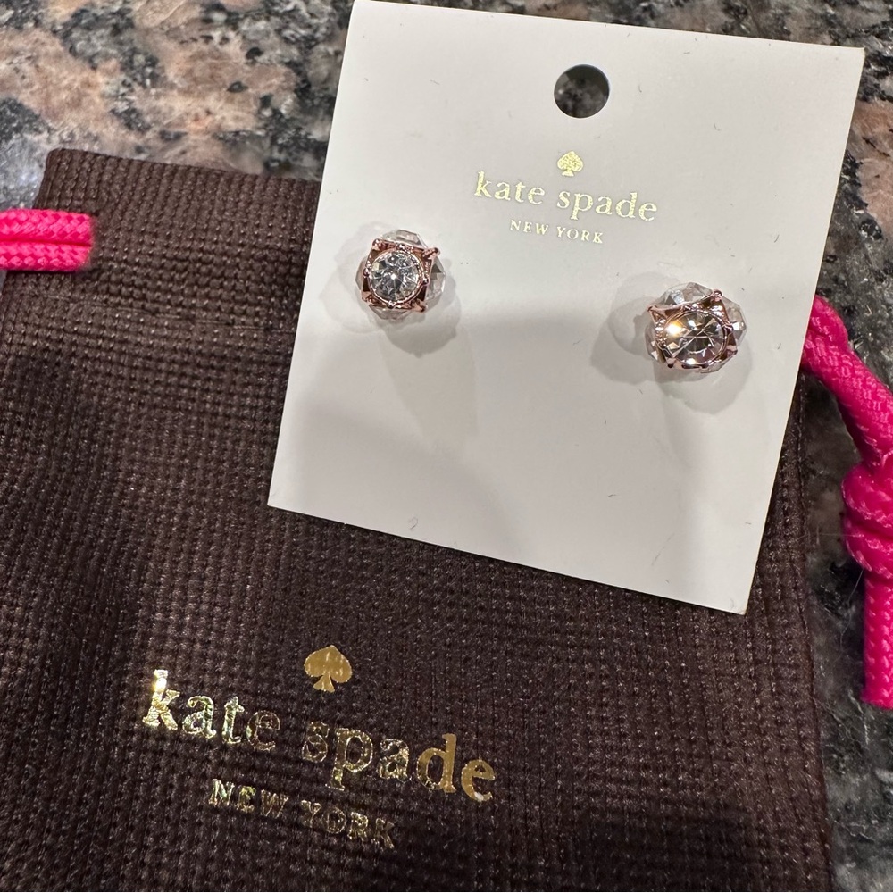 Kate Spade Lady Marmalade Crystal & Rose Gold Stud Earrings NWT - Picture 2 of 7